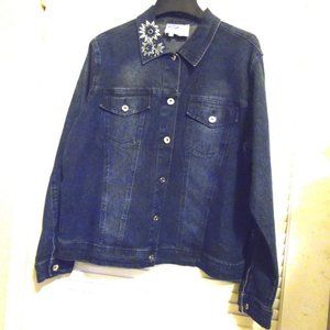 DG2 by Diane Gilman Denim Embellished Jacket Size  Large